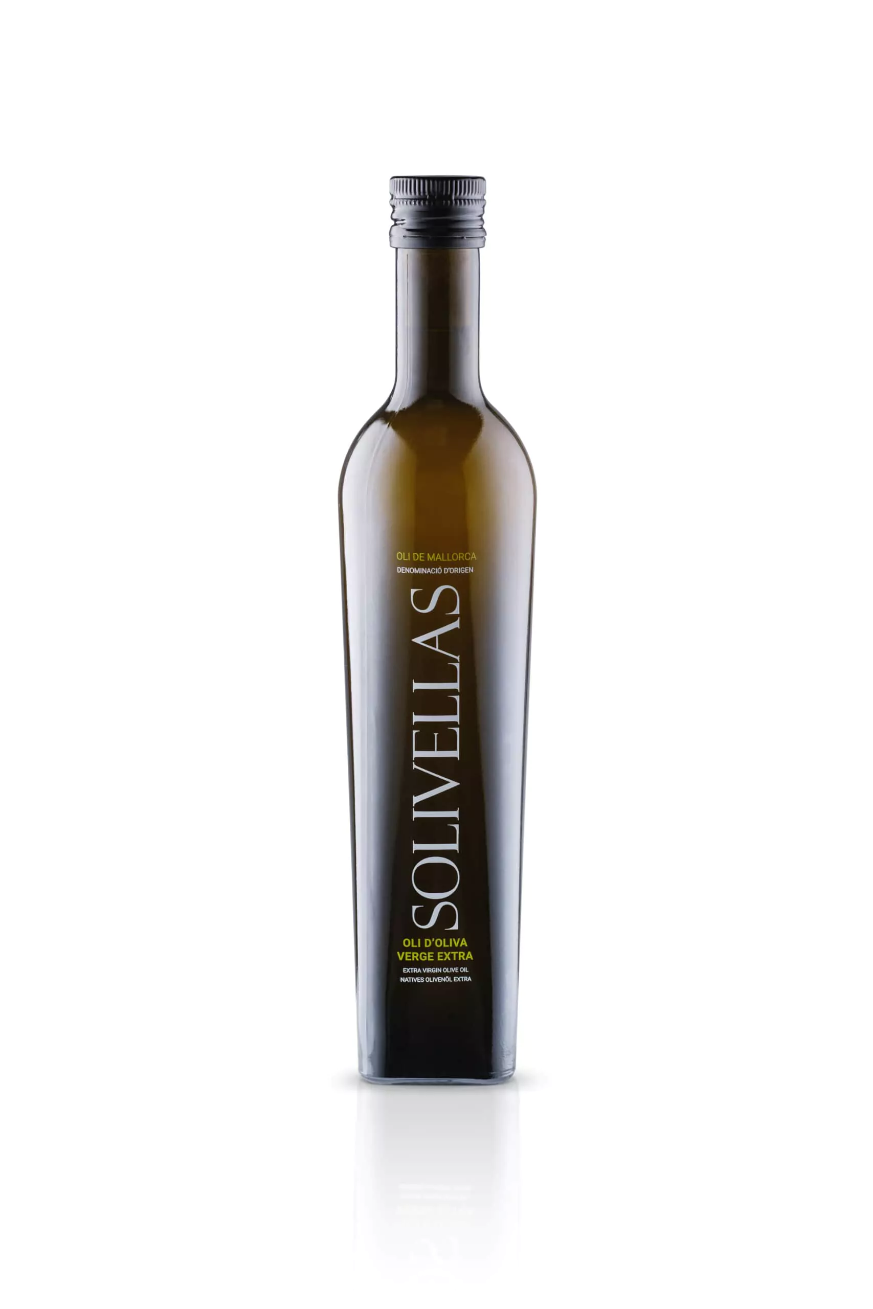Botella de aceite de oliva virgen extra RAW 252 de Olis Solivellas, calidad premium.